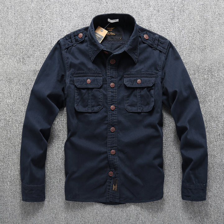 Men's Cotton Field Shirt with Chest Pockets and Shoulder Epaulettes Mune Fashion