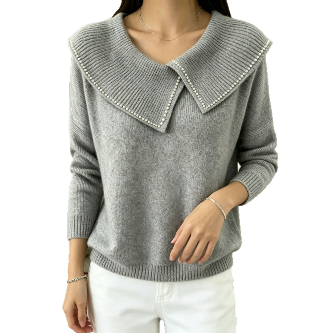 Women's sweater with oversized sailor collar and pearl trim Mune Fashion