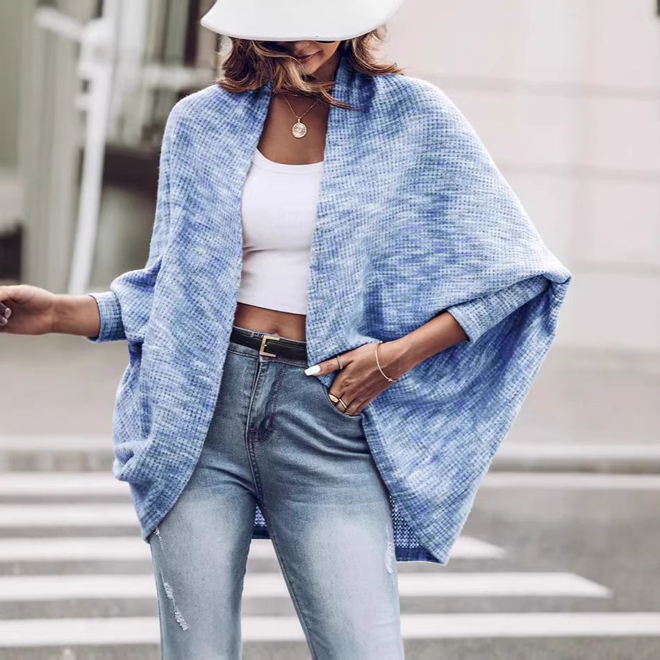 Women Oversized Knit Poncho with Open Front and Boucle Structure Drune