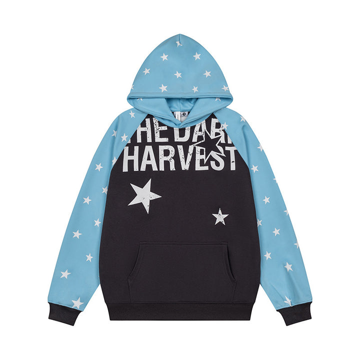Women's hoodie in raglan style with star all-over, kangaroo pocket and vintage print Mune Fashion