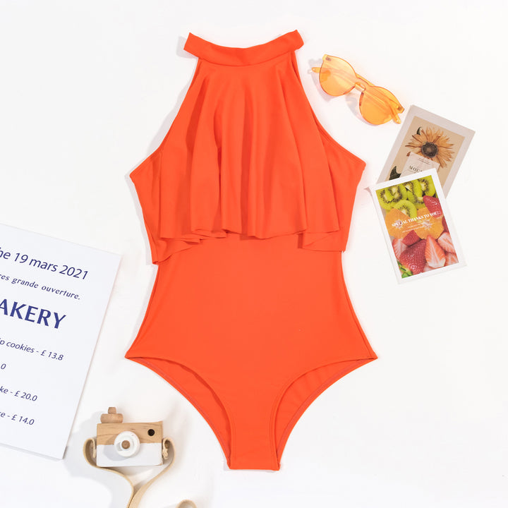 Ladies Elegant One-Piece Swimsuit with Flowing Overlay Mune Fashion