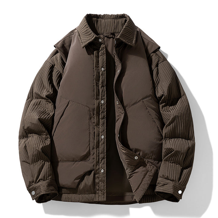 Men's Quilted Jacket with Cord Inserts and Shirt Collar Drune