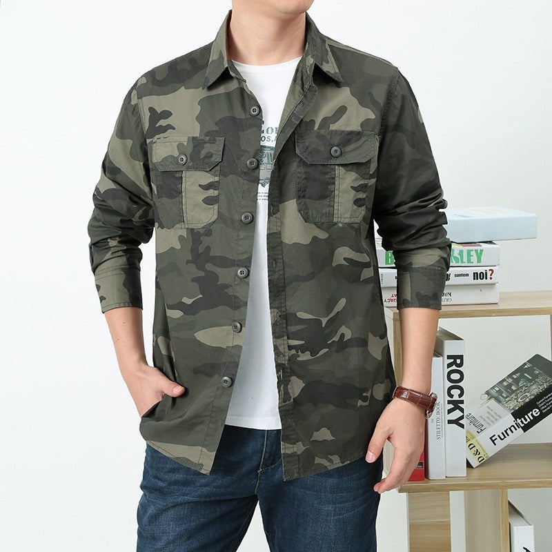 Men's military-inspired overshirt made of cotton blend with camouflage pattern, flap chest pockets, and regular fit Mune Fashion