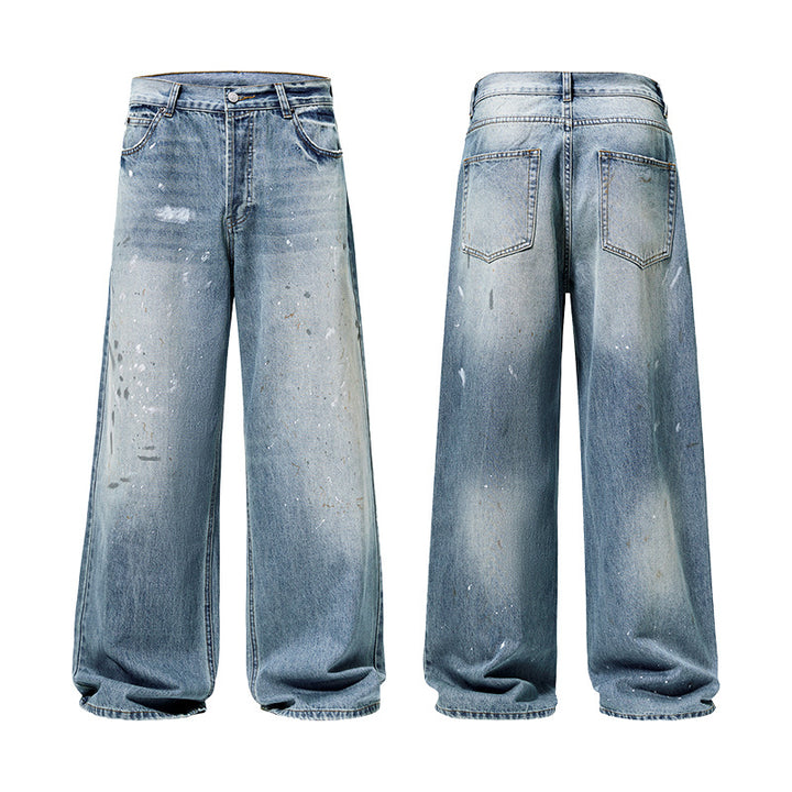 Men's Loose Vintage Denim Jeans in Painter Look with Low Crotch and Straight Hem Mune Fashion