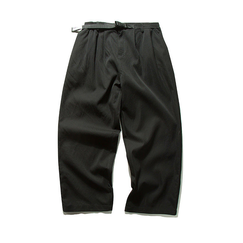 Men's Wide Cut Relaxed Pants with Elastic Waistband, Pleats and Integrated Woven Belt Mune Fashion