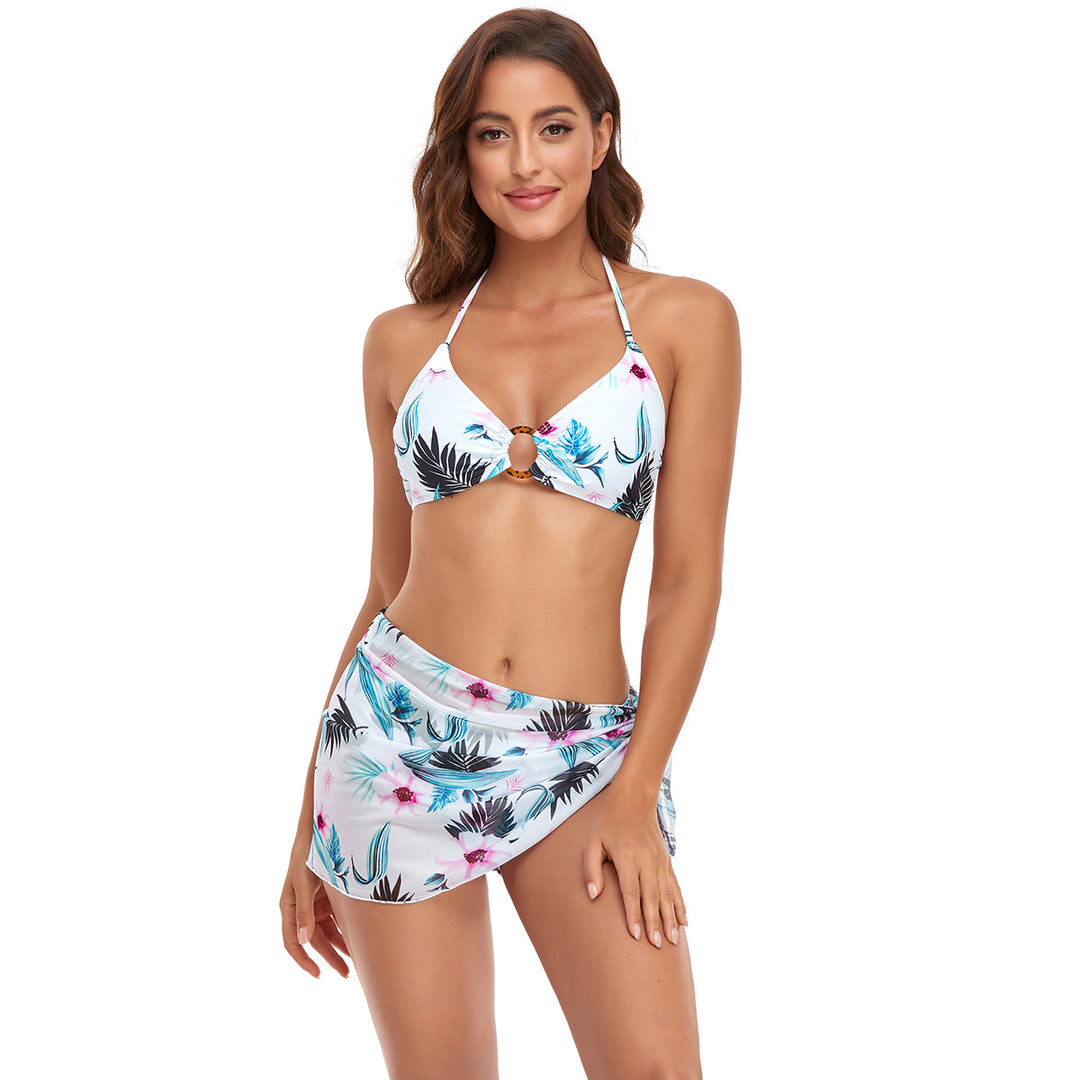 Women's Triangle Bikini Set with trendy wrap skirt and floral design Mune Fashion