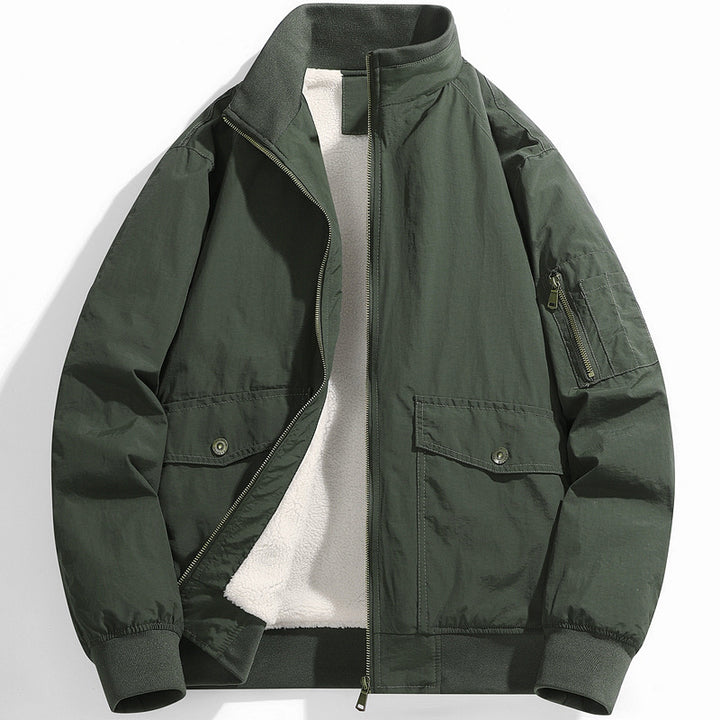 Men's Utility Flight Jacket with Teddy Lining, Stand Collar and Sleeve Pocket Mune Fashion