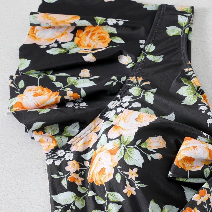 Women's One-Piece Swimsuit with Ruffle Details and Floral Design Mune Fashion
