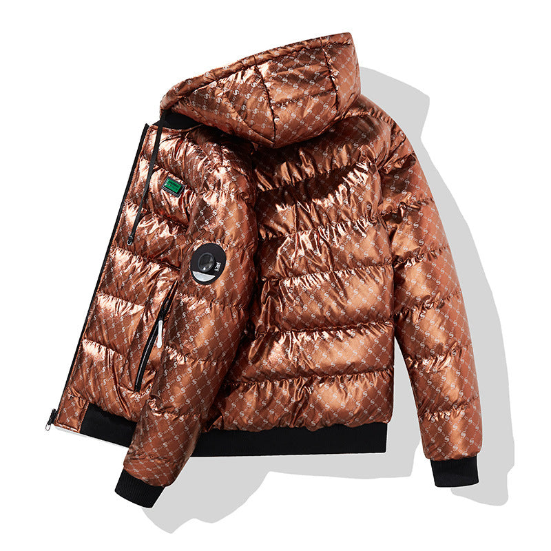 Men's Fashion Quilted Jacket with Hood and Shiny Finish Mune Fashion