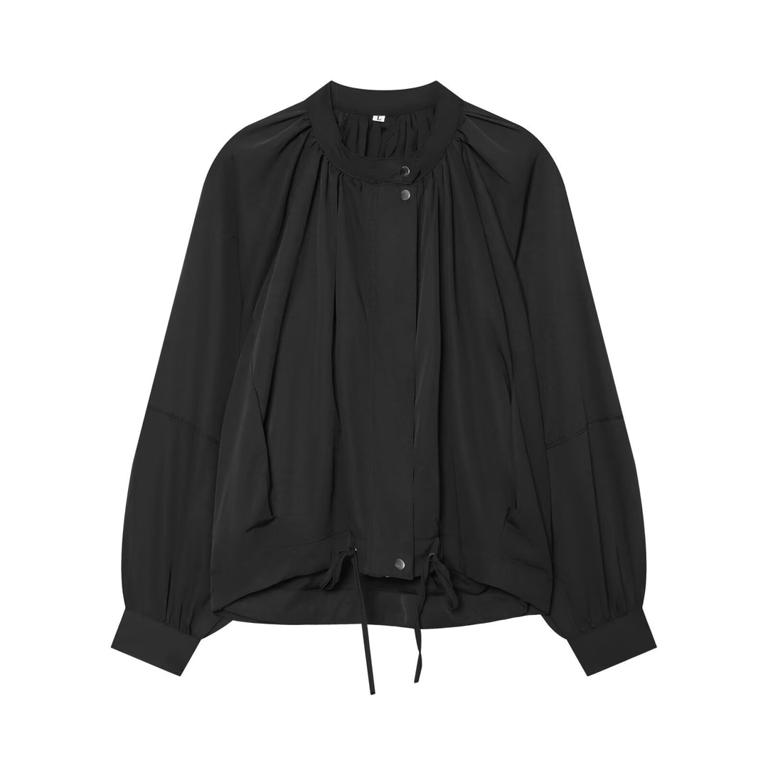 Ladies Light Blouson Jacket with Round Neck, Gathered Yoke and Drawstring Mune Fashion