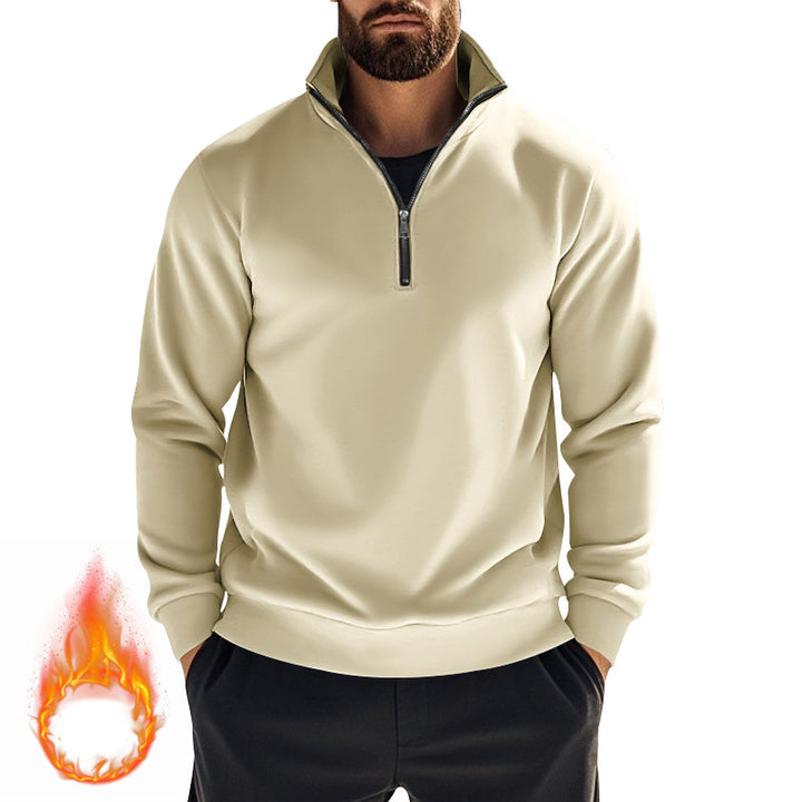 Men's comfortable half-zip sweatshirt with stand-up collar, lightly brushed inner side, and ribbed hem Mune Fashion