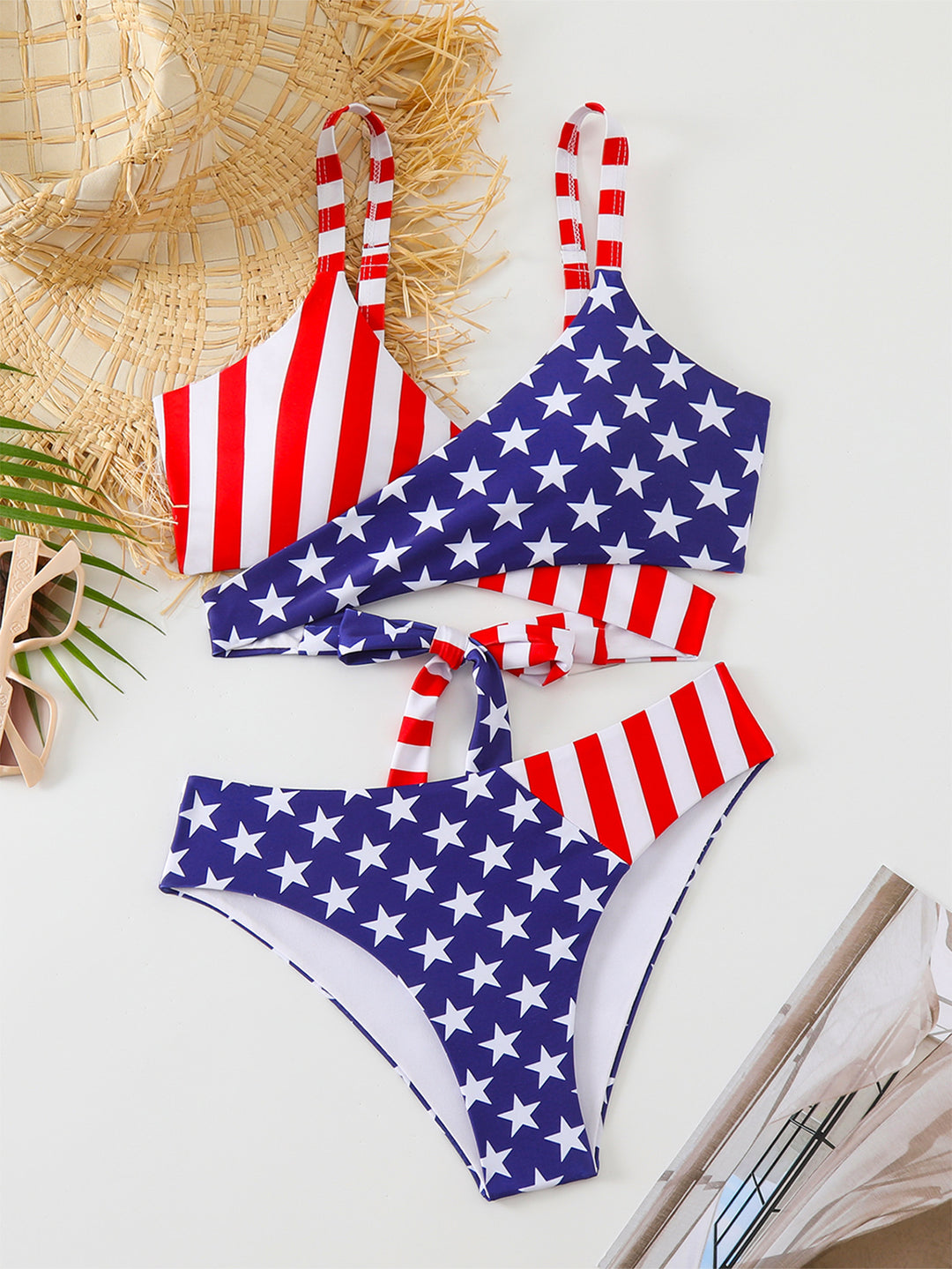 Women's triangle bikini set with asymmetric cut and colorful star design Mune Fashion