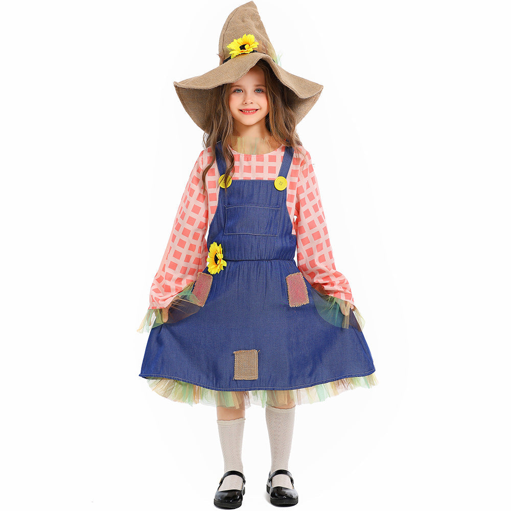 Girls apron dress with sunflower accents and hat Mune Fashion