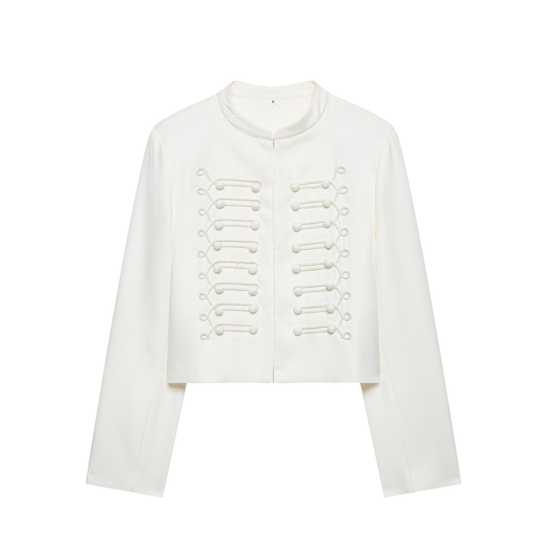 Women's short blazer in military style with decorative cord application Mune Fashion