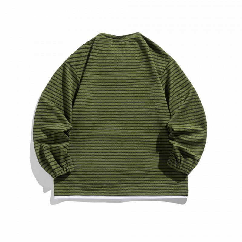 Unisex Striped Oversized Sweater with Lace Collar and Textured Knit Mune Fashion