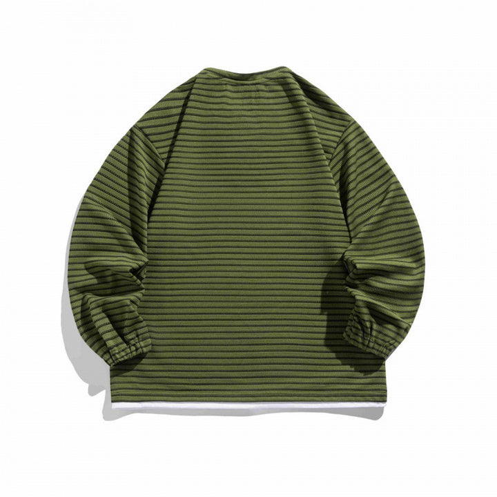 Unisex Striped Oversized Sweater with Lace Collar and Textured Knit Mune Fashion