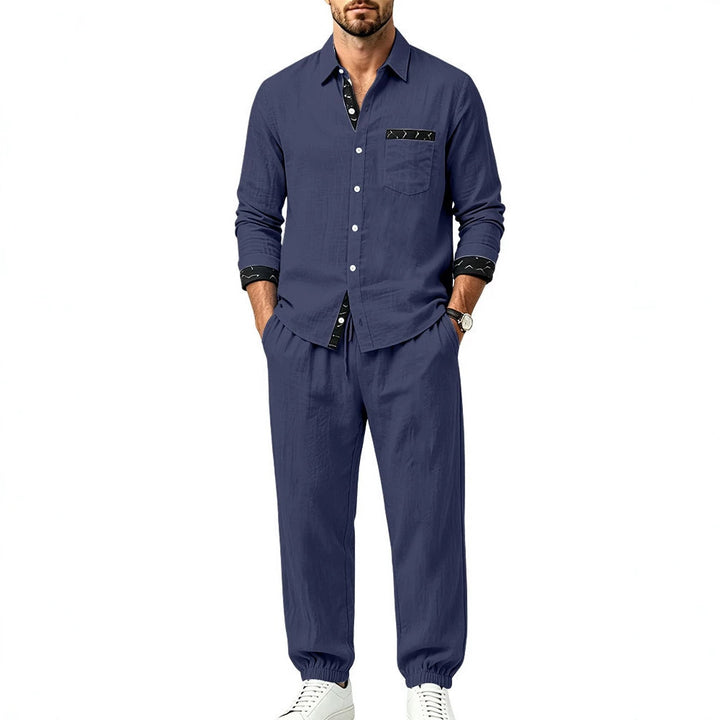 Men's Lightweight Cotton Loungewear Two-Piece Set with Shirt and Drawstring Joggers Mune Fashion