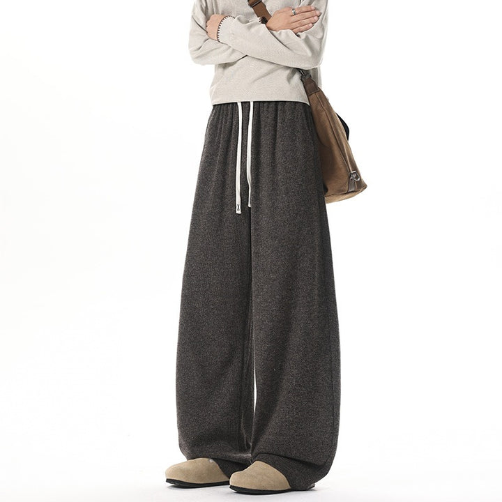Women Extra Wide Knit Lounge Pants with Drawstring and Elastic Waist Mune Fashion