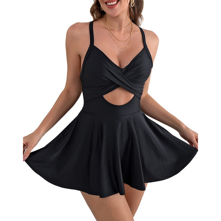 Women's One-Piece Swimsuit with Wrap Skirt and Trendy Cut-Out Mune Fashion