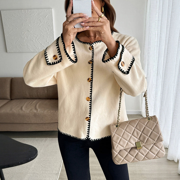 Women Elegant Cardigan with Contrasting Trimmings Mune Fashion