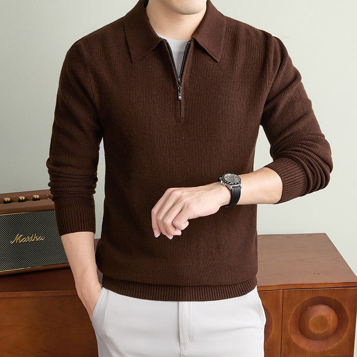 Men's Fine Knit Half-Zip Polo with Shirt Collar and Fine Rib Structure Mune Fashion