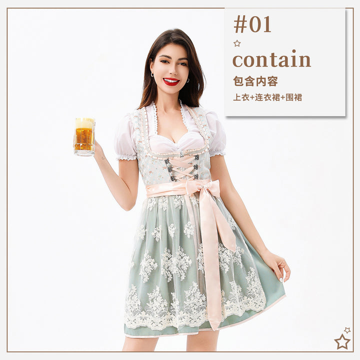 Ladies nan traditional dirndl dress with corset lacing, lace appliqué and puff sleeves Mune Fashion