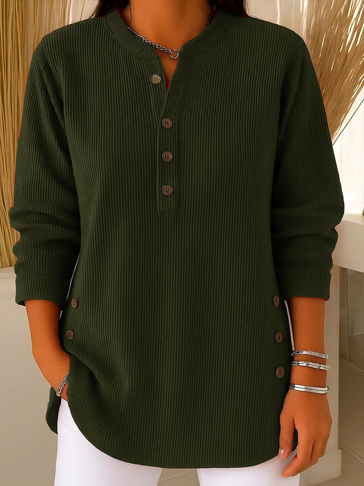 Women's plisse tunic blouse with stand-up collar, button placket and side decorative buttons Mune Fashion