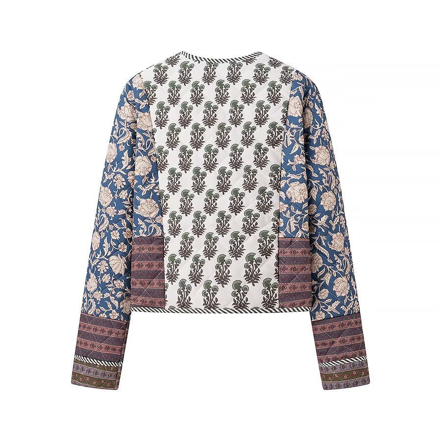 Women Quilted Short Jacket in Boho Patchwork Style with Open Front Mune Fashion