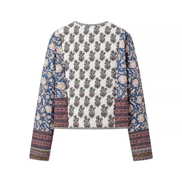 Women Quilted Short Jacket in Boho Patchwork Style with Open Front Mune Fashion