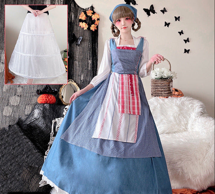 Ladies Vintage Apron Dress with Flowing Skirt and Delicate Ruffle Details Mune Fashion