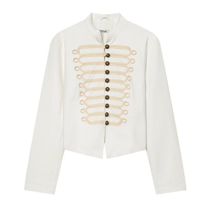 Women's Military-Inspired Short Jacket with Frog Closures and Stand-Up Collar Mune Fashion