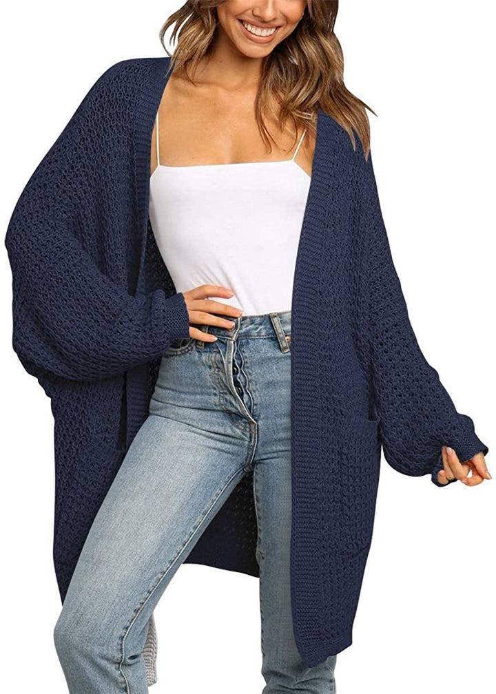 Women's Longer Open Chunky Knit Cardigan in Cocoon Cut with Pockets Mune Fashion