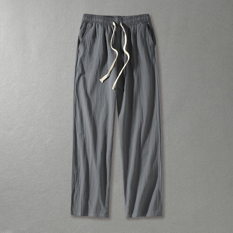 Men's linen pants with elastic waistband and drawstring straight leg Mune Fashion