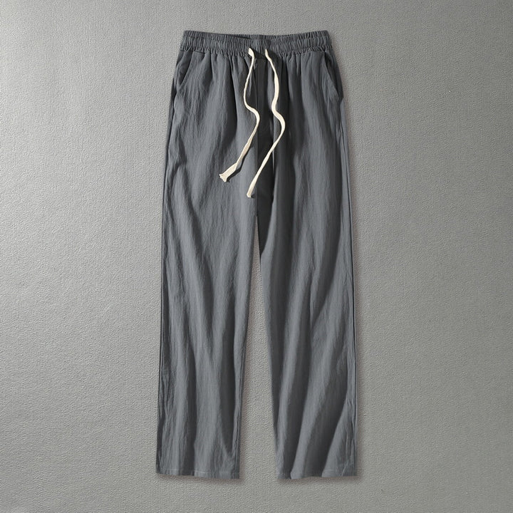 Men's linen pants with elastic waistband and drawstring straight leg Mune Fashion