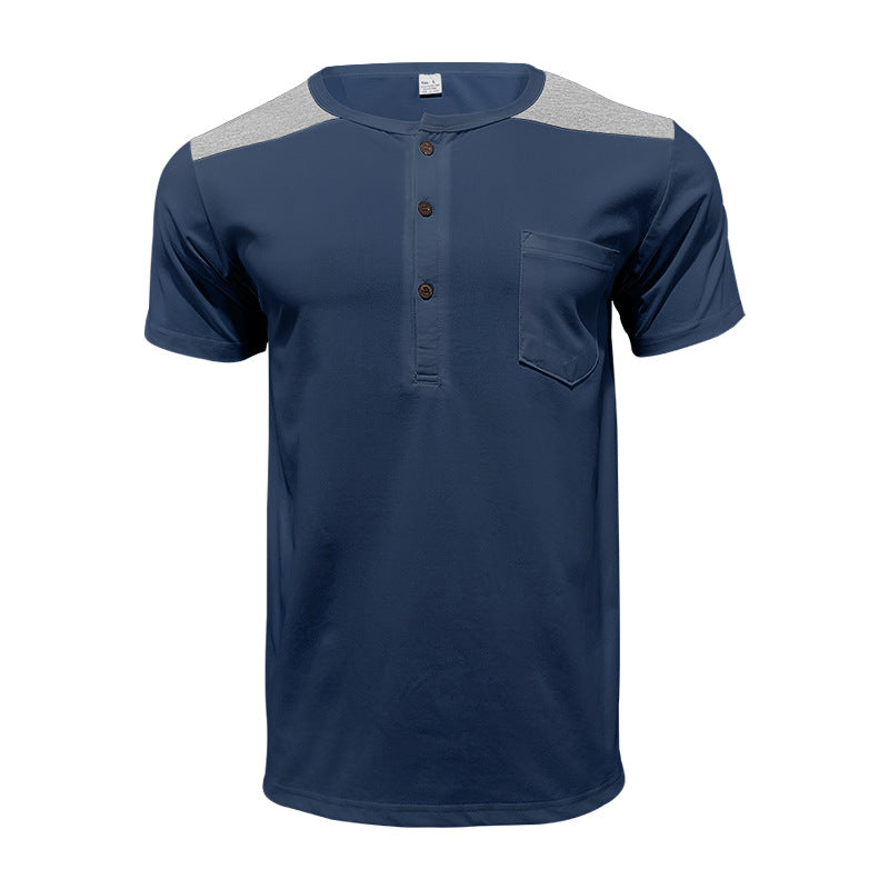 Men's short-sleeve henley shirt made of soft cotton blend with chest pocket and shoulder yoke Mune Fashion