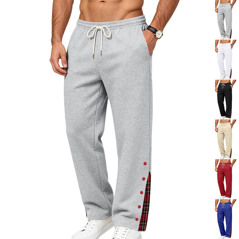 Men's Loose Jogging Pants with Check Insert and Snap Button Details Mune Fashion