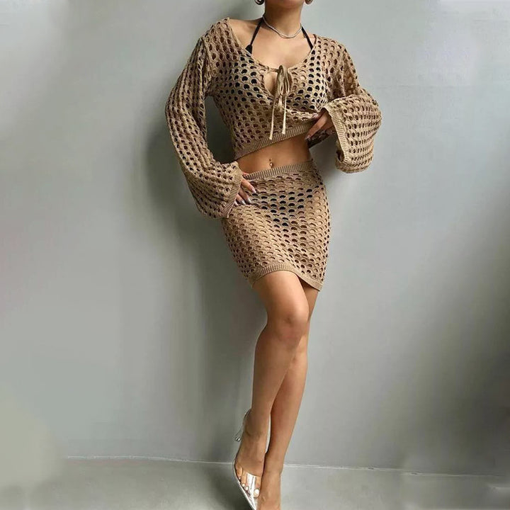 Women crocheted beach outfit with open front Mune Fashion