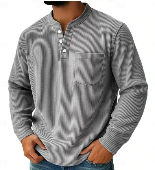 Men's thermal waffle knit Henley shirt with stand-up collar, chest pocket, and ribbed comfort fit Mune Fashion