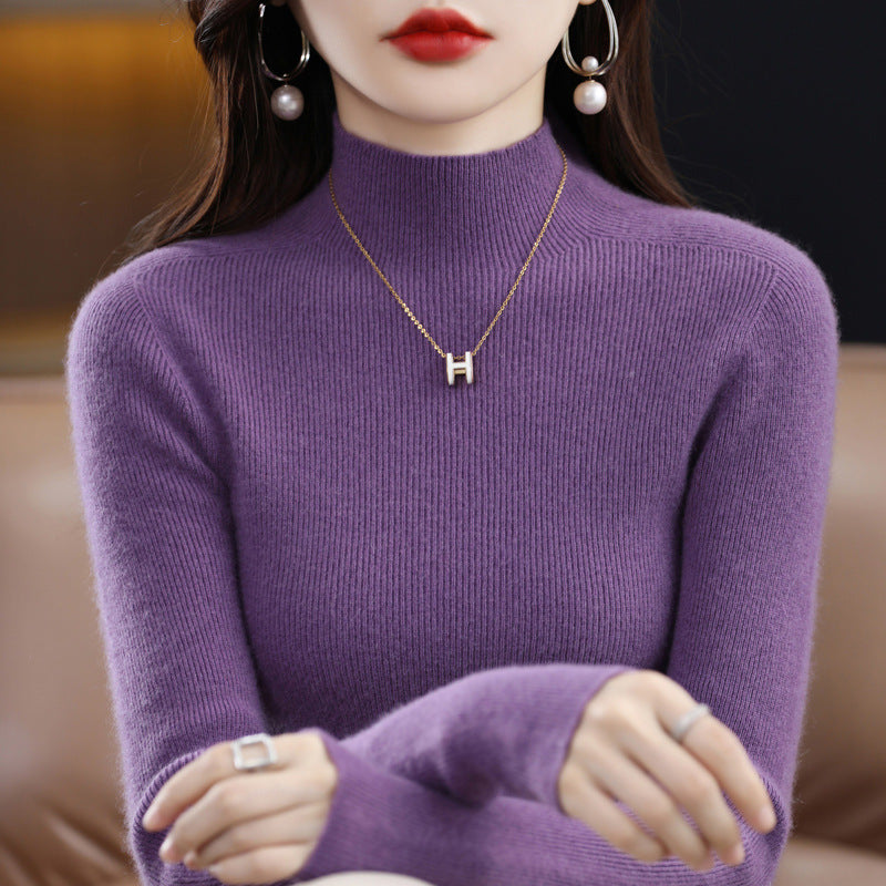 Women's Slim Mockneck Fine Knit Sweater with Extra Fine Rib Structure and Cashmere Look Mune Fashion