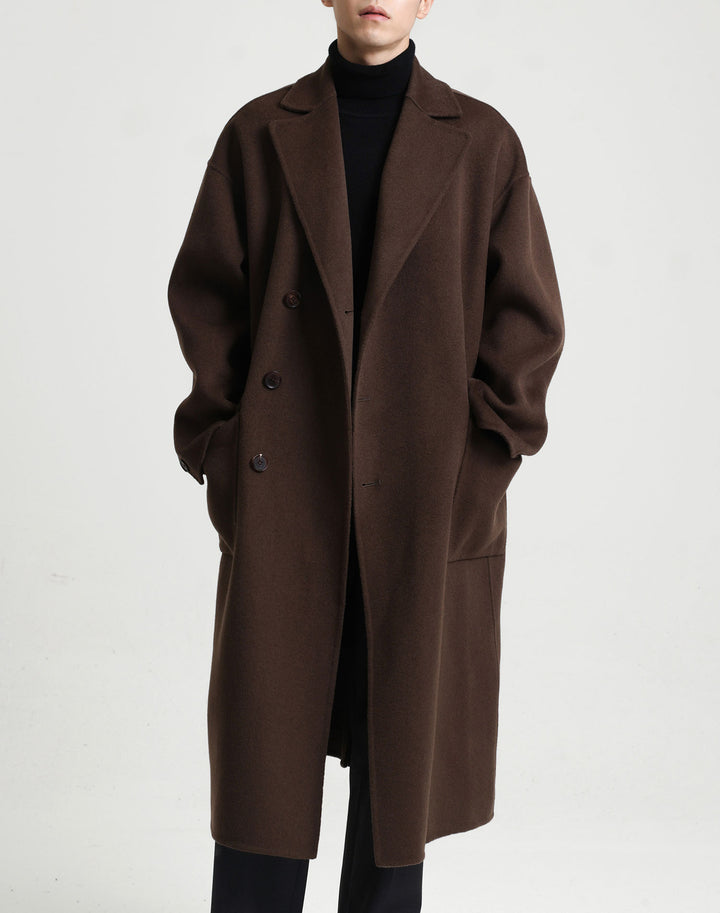 Men's Oversized Double-Breasted Wool Coat with Loose Fit and Classic Lapels Mune Fashion