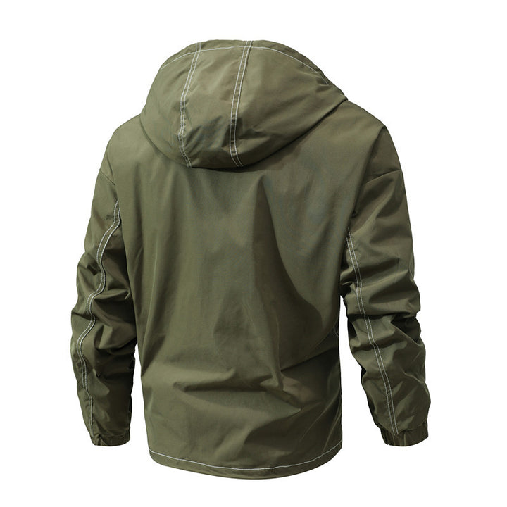 Men's washed canvas bomber jacket with stand-up collar, concealed zipper and side pockets Mune Fashion