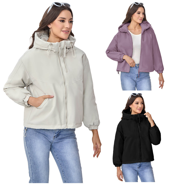 Women Padded Hooded Jacket with Drawstring, Double Front Zipper and Elastic Cuffs Mune Fashion
