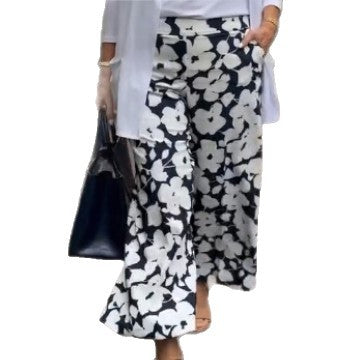Women's wide Palazzo pants with large floral print, high waistband and side pockets Mune Fashion