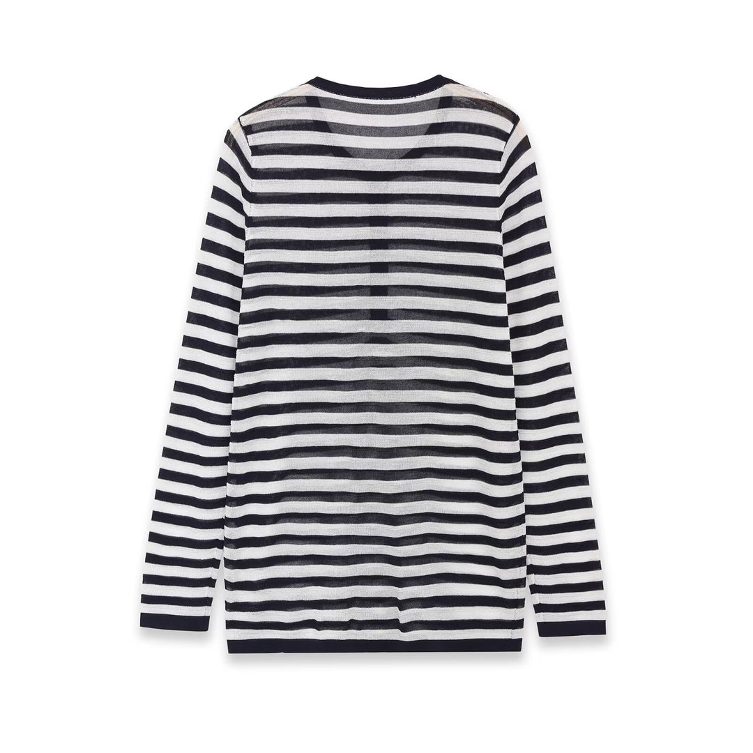 Women's Long Sleeve Shirt with Button Placket and Maritime Stripes Mune Fashion