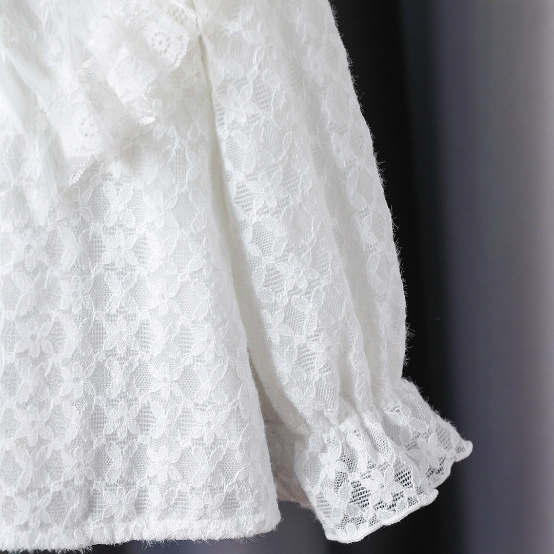 Women's Ruffle Blouse with Lace Accents Mune Fashion