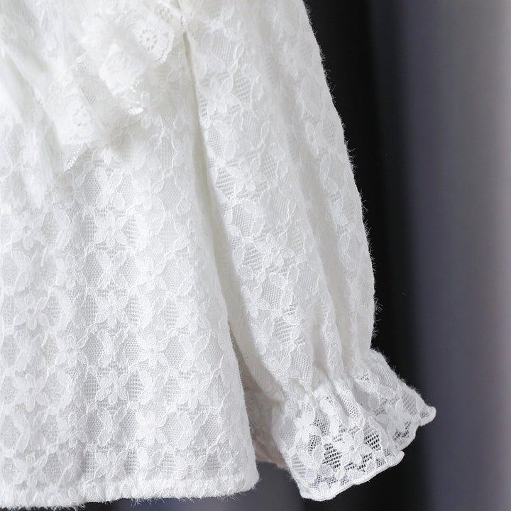 Women's Ruffle Blouse with Lace Accents Mune Fashion