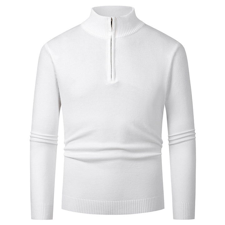 Men's fine knit troyer with half zipper, slim silhouette and contrasting stand-up collar Mune Fashion