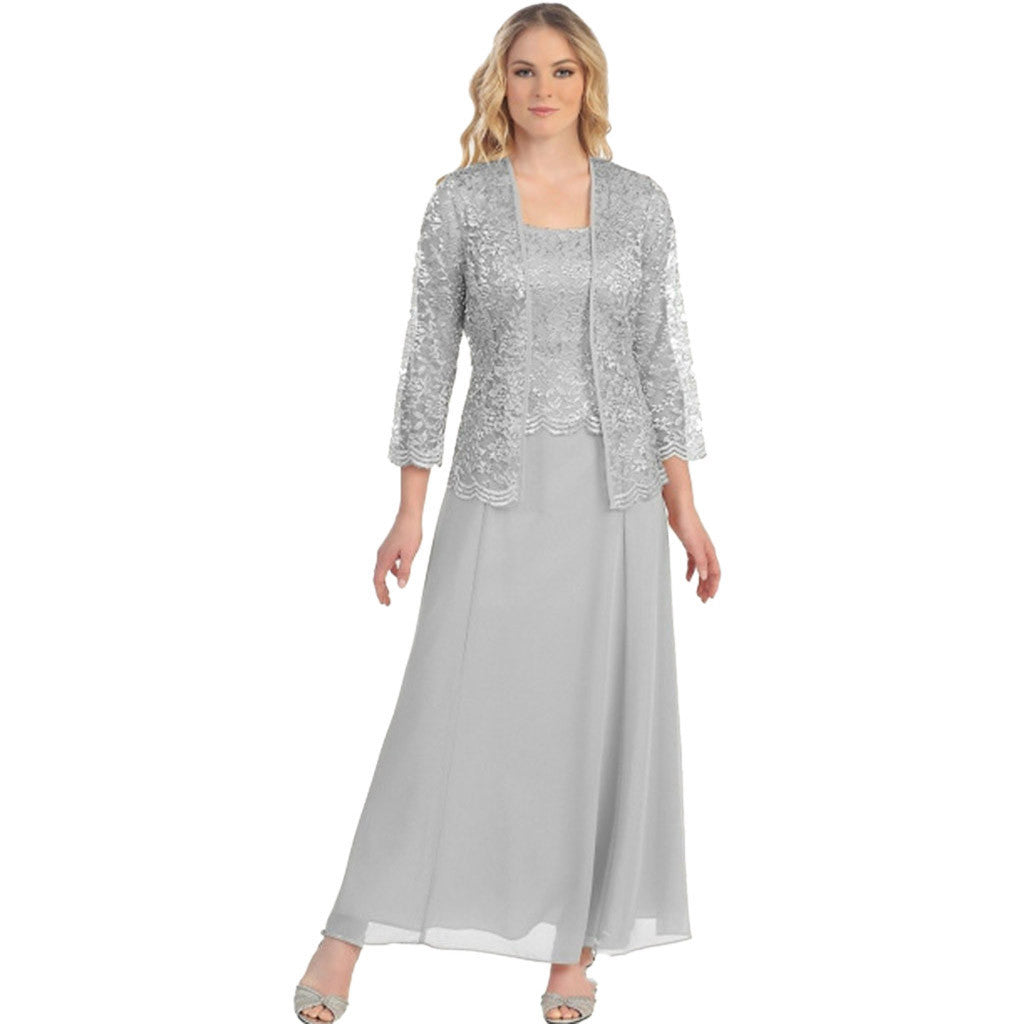 Ladies Elegant Evening Maxi Dress with Lace Bolero and Fitted Under Dress Mune Fashion