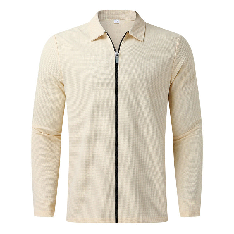 Men's fine-structured long-sleeve zip shirt with Kent collar and waffle texture Mune Fashion
