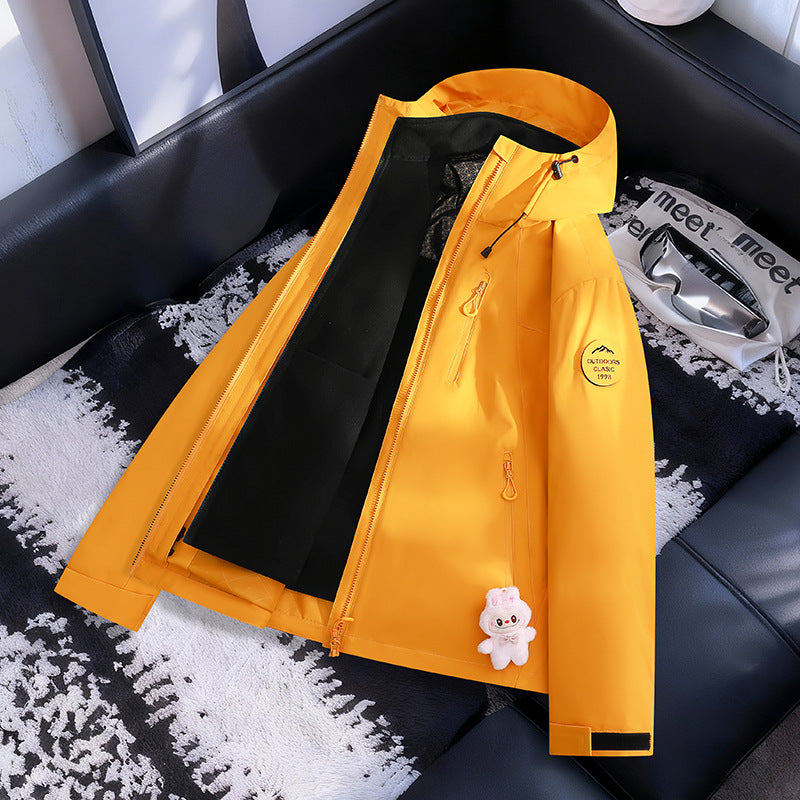 Women Lightweight Waterproof Hooded Jacket with Teddy Charm and Concealed Zipper Pockets Mune Fashion